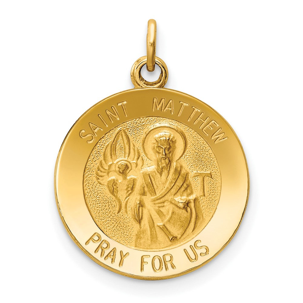 14k Yellow Gold Saint Matthew Medal Engravable Charm Pendant Jewelry Gifts (Length 0.9" Width 0.59")