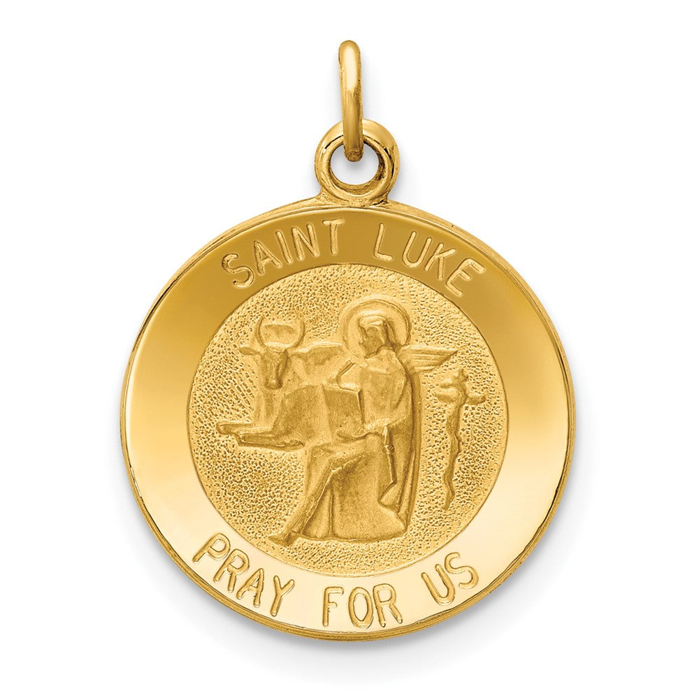 14k Yellow Gold Saint Luke Medal Engravable Charm Pendant Jewelry Gifts (Length 0.77" Width 0.59")
