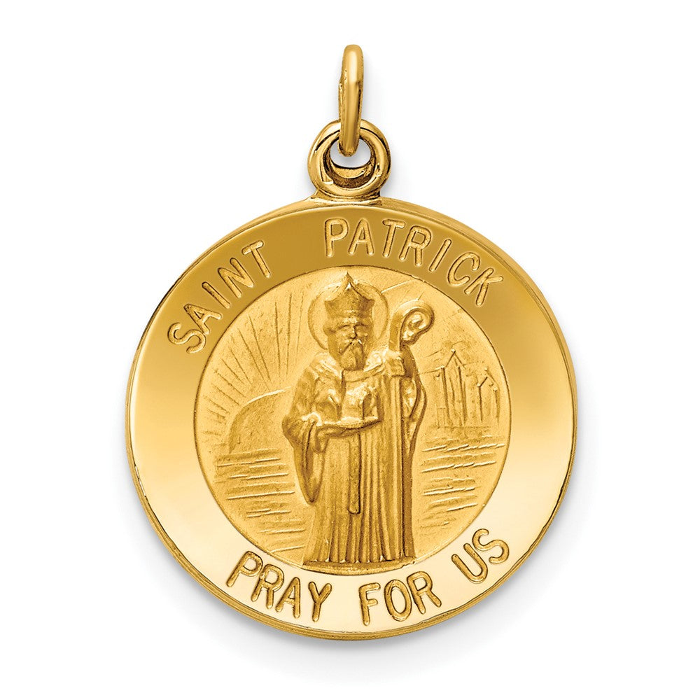 14k Yellow Gold Saint Patrick Medal Engravable Charm Pendant Jewelry Gifts (Length 0.9" Width 0.59")