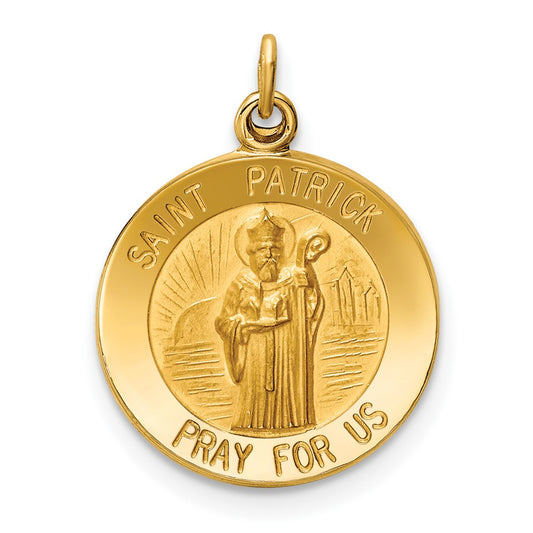 14k Yellow Gold Saint Patrick Medal Engravable Charm Pendant Jewelry Gifts (Length 0.9" Width 0.59")