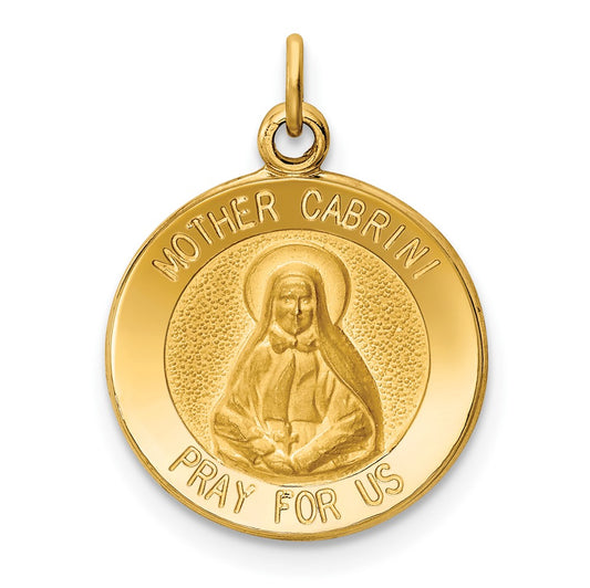14k Yellow Gold Mother Cabrini Medal Engravable Charm Pendant Jewelry Gifts (Length 0.77" Width 0.59")