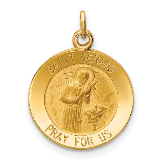 14k Yellow Gold Saint Gerard Medal Engravable Charm Pendant Jewelry Gifts (Length 0.76" Width 0.57")