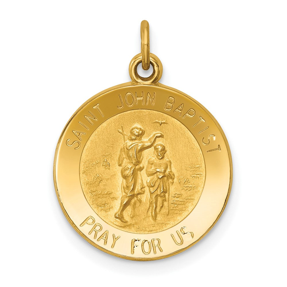 14k Yellow Gold Saint John Baptist Medal Engravable Charm Pendant Jewelry Gifts (Length 0.77" Width 0.59")