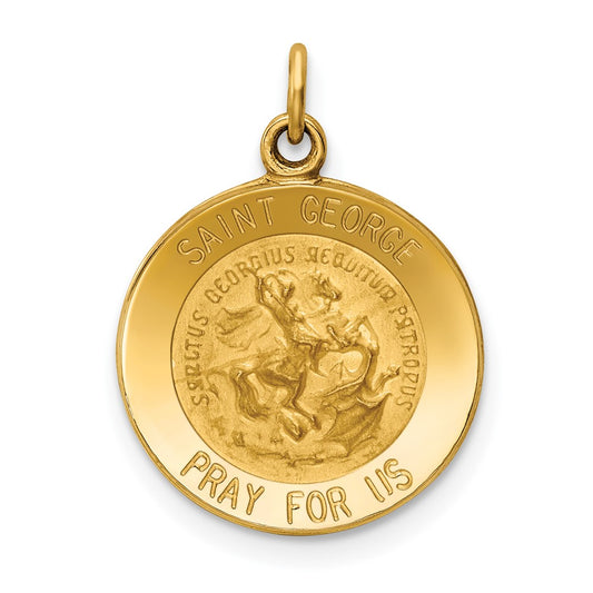 14k Yellow Gold Saint George Medal Engravable Charm Pendant Jewelry Gifts (Length 0.78" Width 0.59")