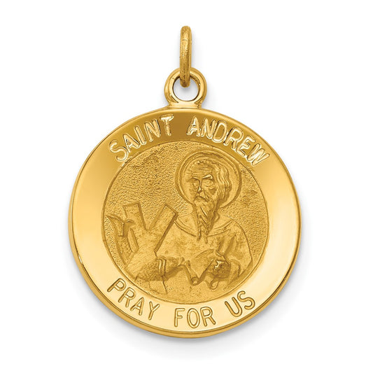 14k Yellow Gold Saint Andrew Medal Engravable Charm Pendant Jewelry Gifts (Length 0.79" Width 0.59")