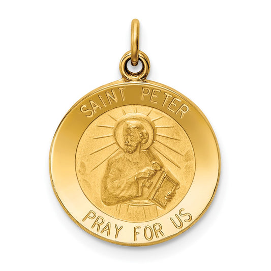 14k Yellow Gold Saint Peter Medal Engravable Charm Pendant Jewelry Gifts (Length 0.9" Width 0.59")
