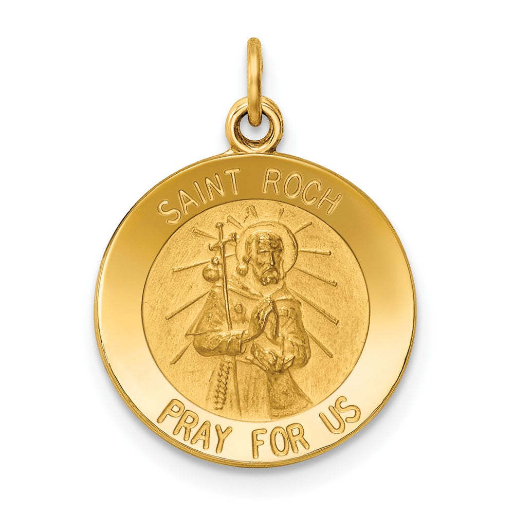 14k Yellow Gold Saint Roch Medal Engravable Charm Pendant Jewelry Gifts (Length 0.9" Width 0.59")