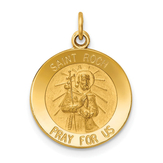 14k Yellow Gold Saint Roch Medal Engravable Charm Pendant Jewelry Gifts (Length 0.9" Width 0.59")