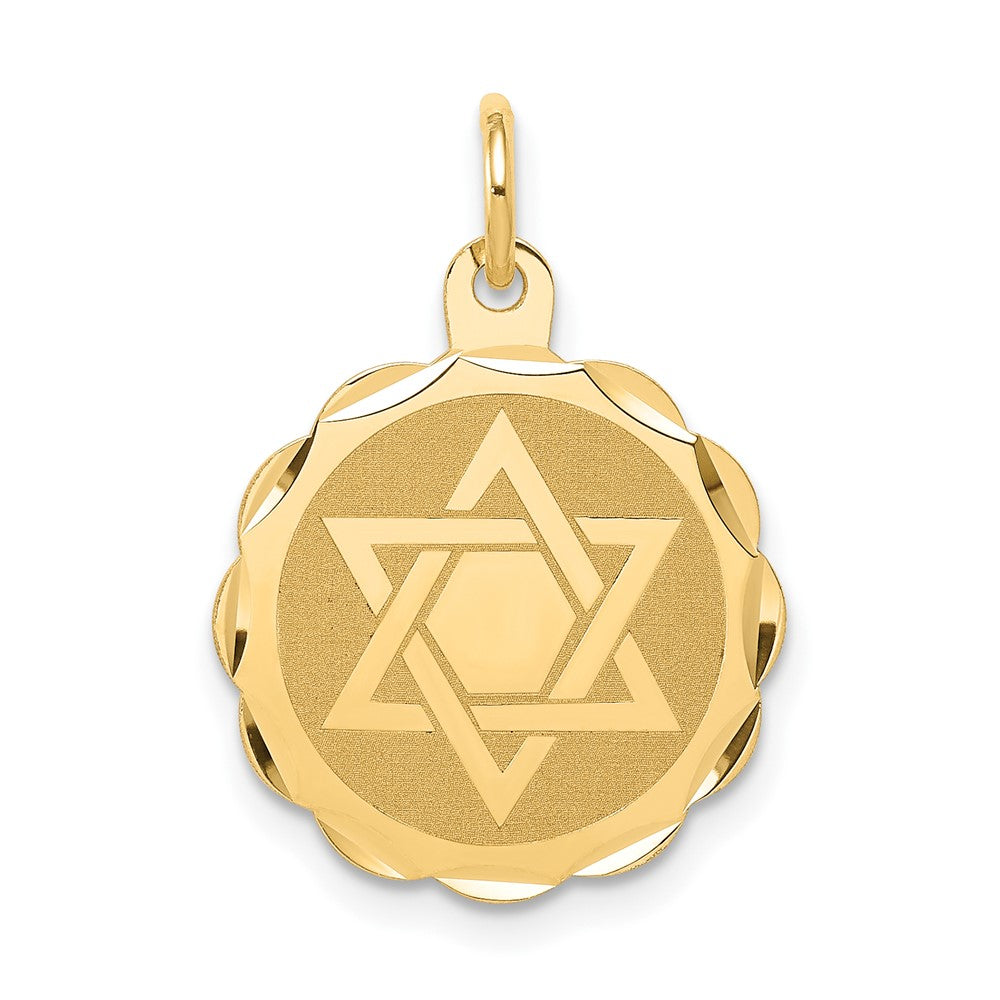 14k Yellow Gold Star of David Disc Engravable Charm Pendant Jewelry Gifts (Length 0.82" Width 0.62")