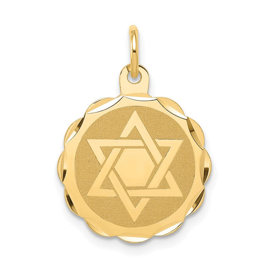 14k Yellow Gold Star of David Disc Engravable Charm Pendant Jewelry Gifts (Length 0.82" Width 0.62")