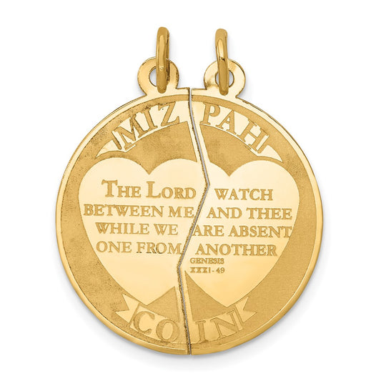 14k Yellow Gold Mizpah 2 pieceEngravable Charm Pendant Jewelry Gifts (Length 1.13" Width 0.9")