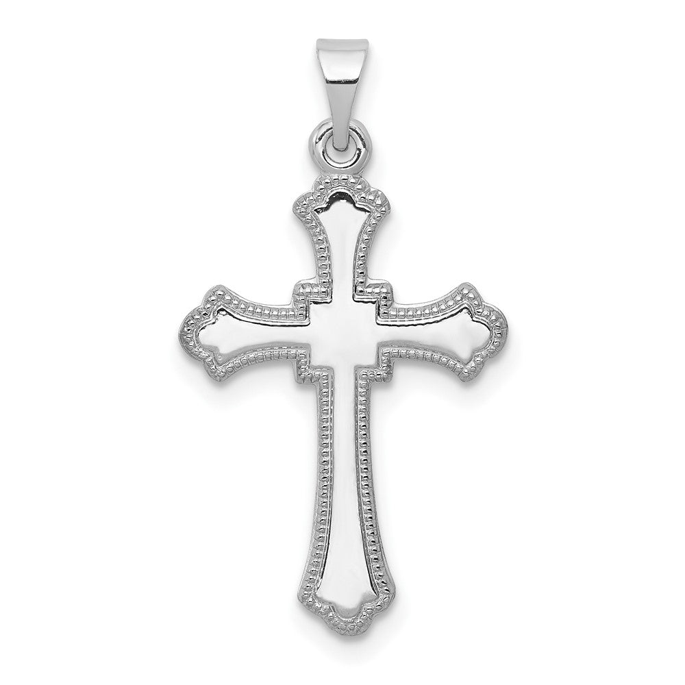 14k White Gold Budded Crucifix CrossEngravable Charm Pendant Jewelry Gifts (Length 1.09" Width 0.59")