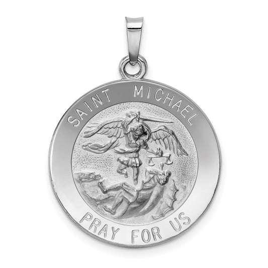 14k White Gold Saint Michael Medal Engravable Charm Pendant Jewelry Gifts (Length 1.17" Width 0.86")