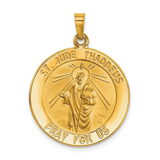 14k Yellow Gold Saint Jude Medal Hollow Engravable Charm Pendant Jewelry Gifts (Length 1.13" Width 0.86")