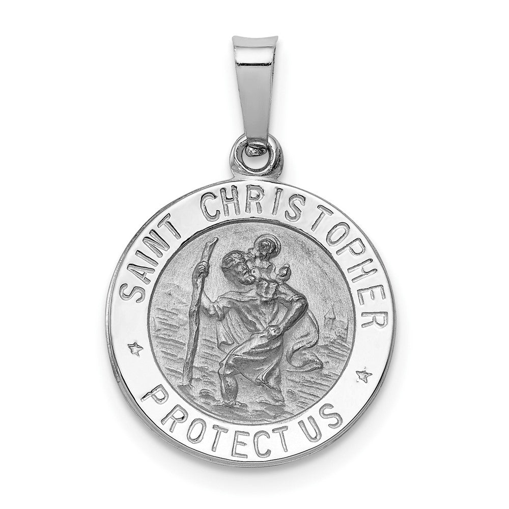 14k White Gold Saint Christopher Medal Engravable Charm Pendant Jewelry Gifts (Length 0.86" Width 0.58")