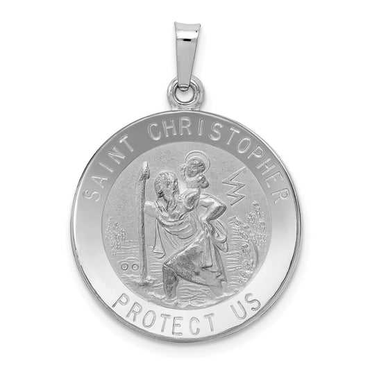 14k White Gold Saint Christopher Medal Engravable Charm Pendant Jewelry Gifts (Length 1.11" Width 0.8")