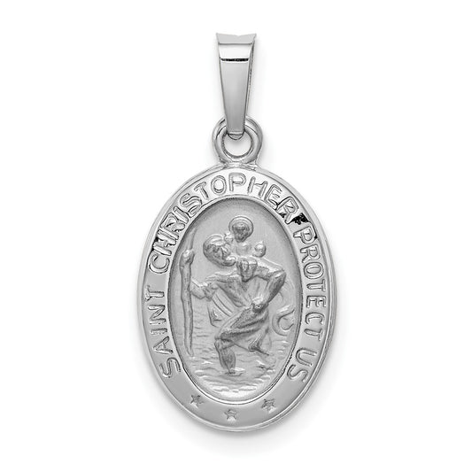 14k White Gold Saint Christopher Medal Engravable Charm Pendant Jewelry Gifts (Length 0.9" Width 0.43")