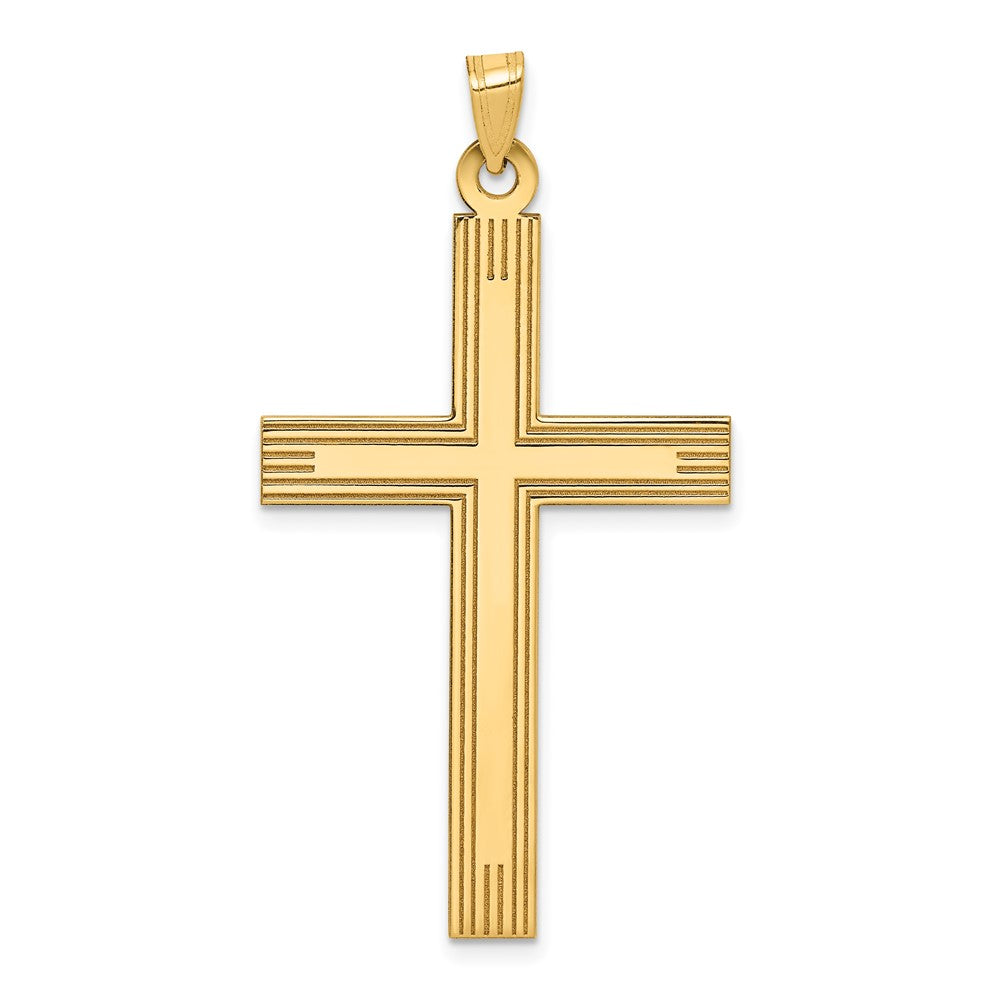 14k Yellow Gold Laser Etched Crucifix CrossEngravable Charm Pendant Jewelry Gifts (Length 1.95" Width 1.01")