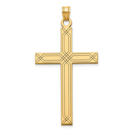 14k Yellow Gold Crucifix CrossEngravable Charm Pendant Jewelry Gifts (Length 1.95" Width 1.01")