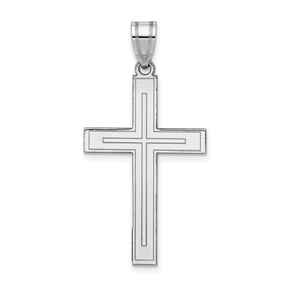 14k White Gold Crucifix CrossEngravable Charm Pendant Jewelry Gifts (Length 1.4" Width 0.7")