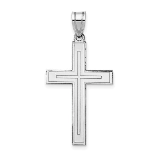 14k White Gold Crucifix CrossEngravable Charm Pendant Jewelry Gifts (Length 1.4" Width 0.7")