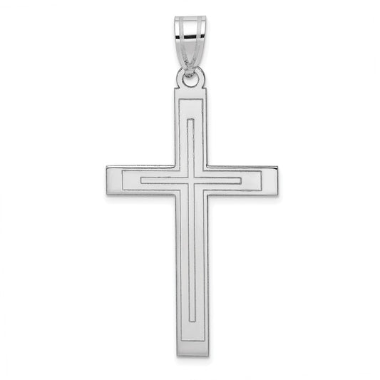 14k White Gold Crucifix CrossEngravable Charm Pendant Jewelry Gifts (Length 1.95" Width 1.01")