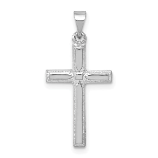 14k White Gold Hollow Crucifix CrossEngravable Charm Pendant Jewelry Gifts (Length 0.94" Width 0.47")