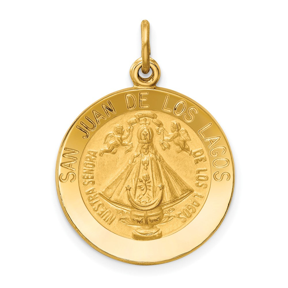 14k Yellow Gold Our Lady of San Juan Medal Engravable Charm Pendant Jewelry Gifts (Length 0.98" Width 0.72")