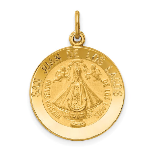 14k Yellow Gold Our Lady of San Juan Medal Engravable Charm Pendant Jewelry Gifts (Length 0.98" Width 0.72")