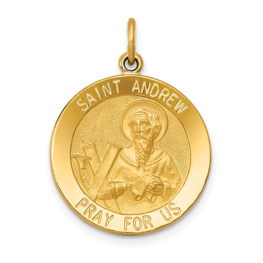 14k Yellow Gold Saint Andrew Medal Engravable Charm Pendant Jewelry Gifts (Length 1.01" Width 0.75")