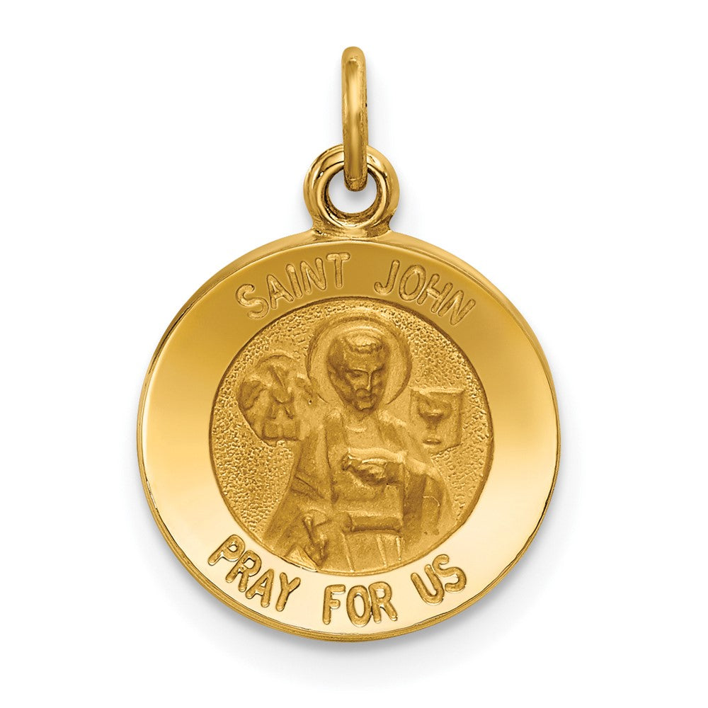14k Yellow Gold Saint John Medal Engravable Charm Pendant Jewelry Gifts (Length 0.69" Width 0.49")