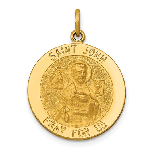 14k Yellow Gold Saint John Medal Engravable Charm Pendant Jewelry Gifts (Length 1.03" Width 0.74")