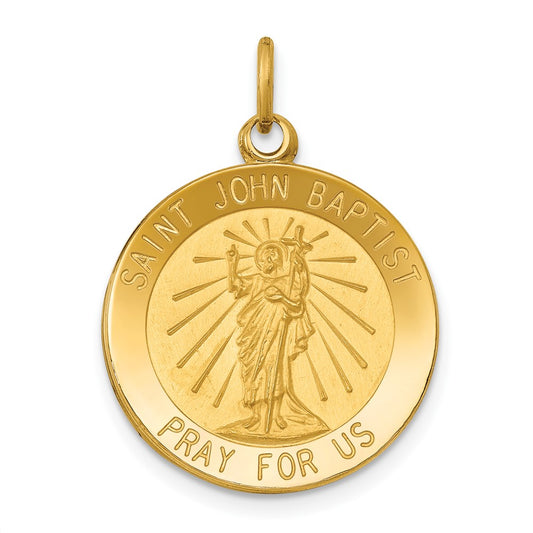 14k Yellow Gold Saint John Baptist Medal Engravable Charm Pendant Jewelry Gifts (Length 0.99" Width 0.74")