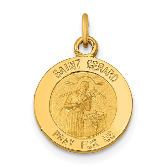 14k Yellow Gold Saint Gerard Medal Engravable Charm Pendant Jewelry Gifts (Length 0.68" Width 0.49")
