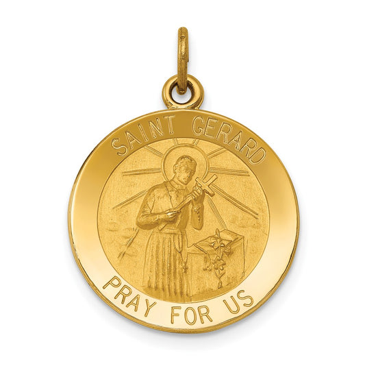 14k Yellow Gold Saint Gerard Medal Engravable Charm Pendant Jewelry Gifts (Length 0.96" Width 0.74")