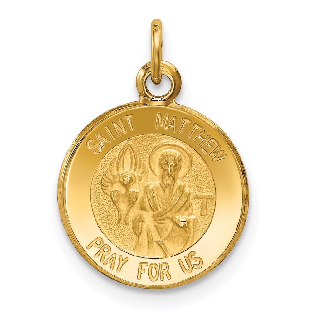 14k Yellow Gold Saint Matthew Medal Engravable Charm Pendant Jewelry Gifts (Length 0.74" Width 0.47")