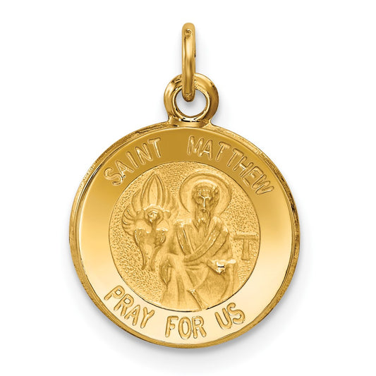 14k Yellow Gold Saint Matthew Medal Engravable Charm Pendant Jewelry Gifts (Length 0.74" Width 0.47")