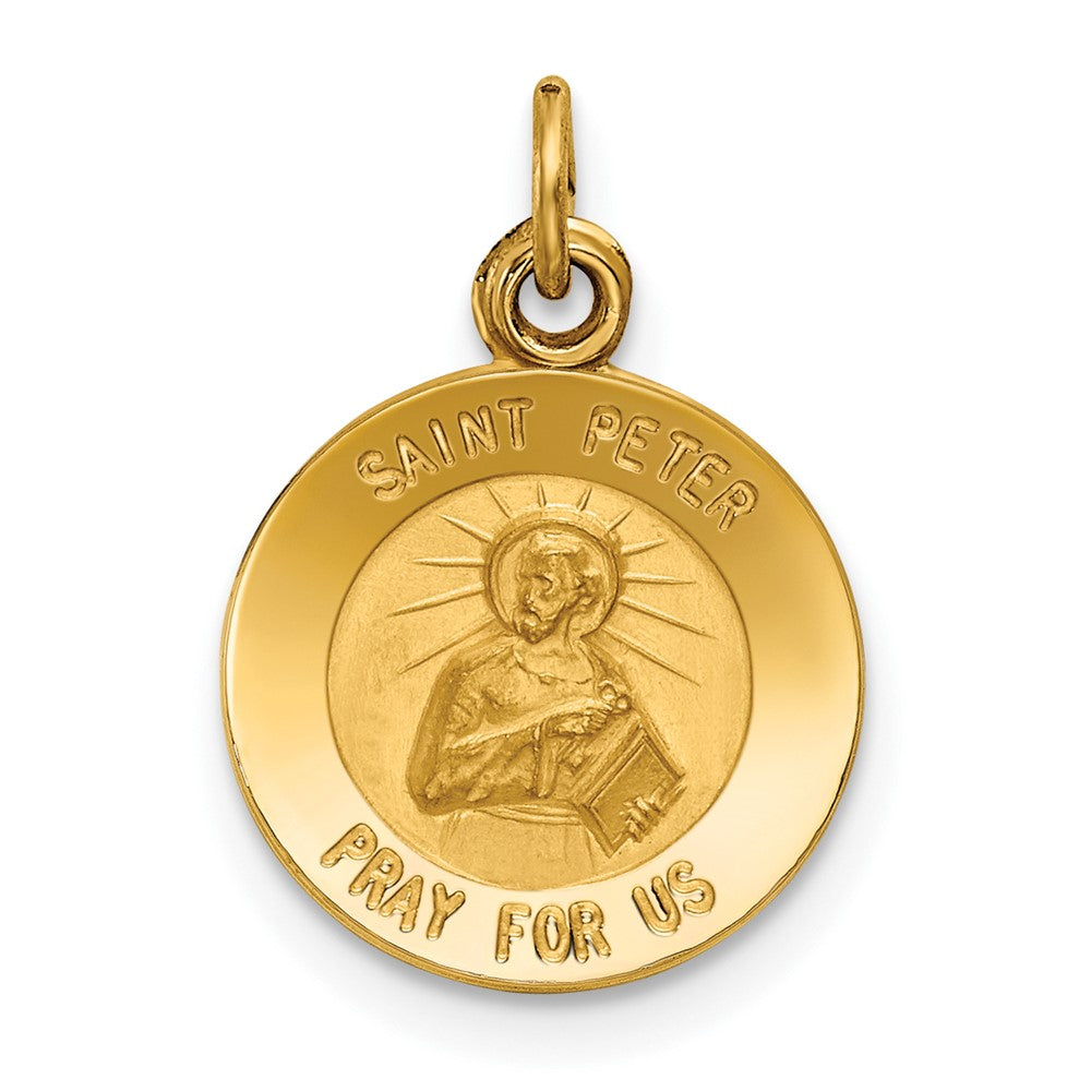 14k Yellow Gold Saint Peter Medal Engravable Charm Pendant Jewelry Gifts (Length 0.74" Width 0.47")