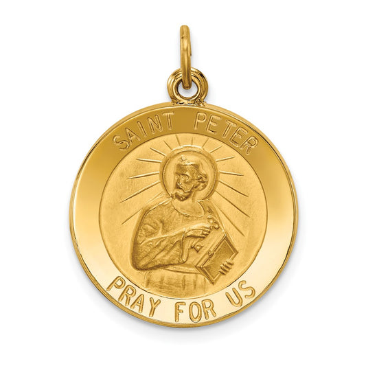 14k Yellow Gold Saint Peter Medal Engravable Charm Pendant Jewelry Gifts (Length 1.01" Width 0.74")