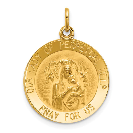 14k Yellow Gold Our Lady of Perpetual Help Medal Engravable Charm Pendant Jewelry Gifts (Length 0.98" Width 0.7")