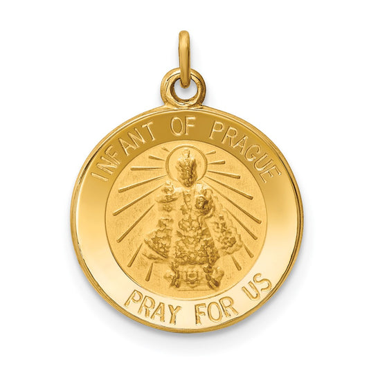 14k Yellow Gold Infant of Prague Medal Engravable Charm Pendant Jewelry Gifts (Length 0.64" Width 0.49")