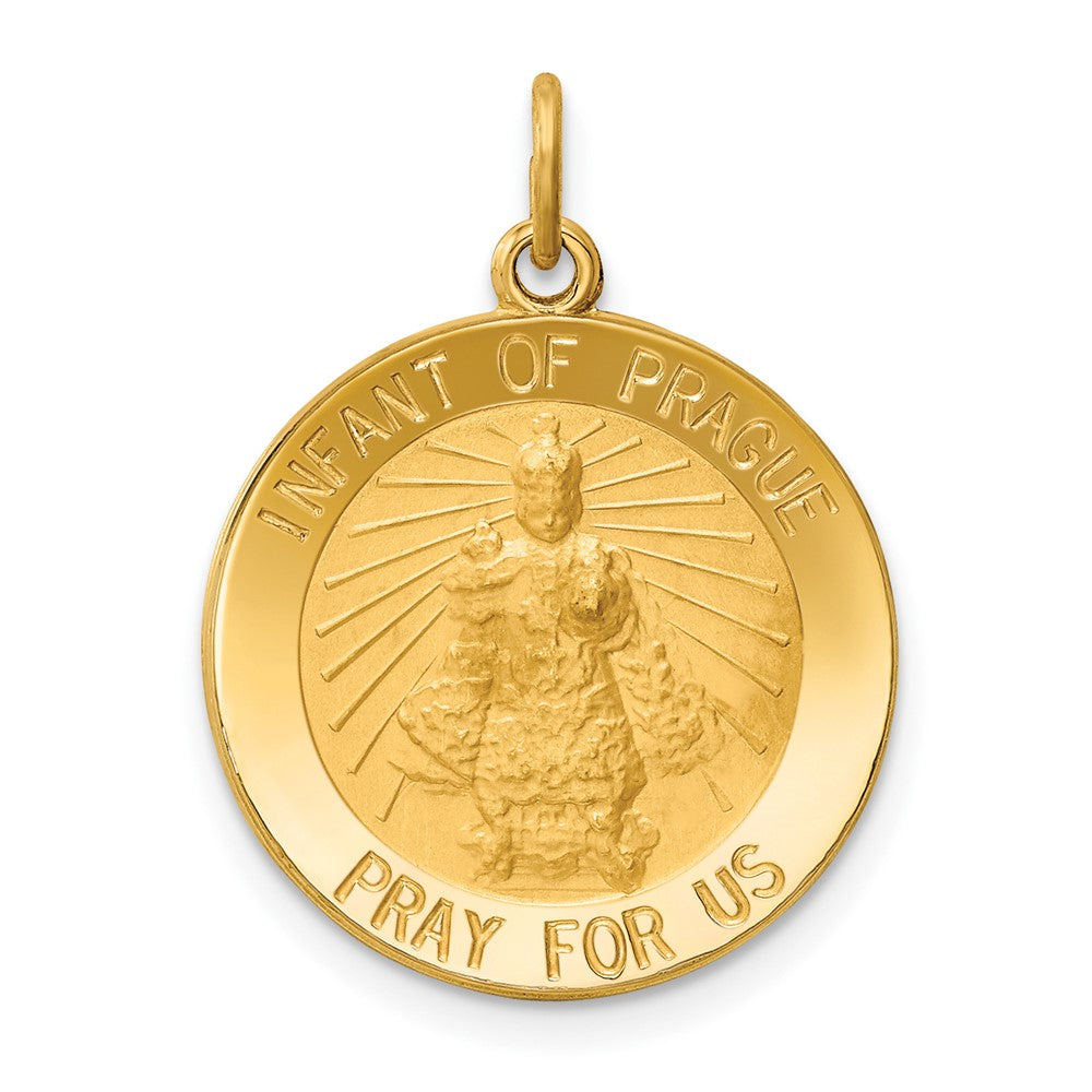 14k Yellow Gold Infant of Prague Medal Engravable Charm Pendant Jewelry Gifts (Length 0.94" Width 0.7")