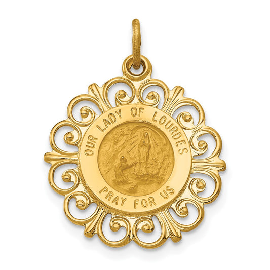 14k Yellow Gold Our Lady of Lourdes Medal Engravable Charm Pendant Jewelry Gifts (Length 0.94" Width 0.74")