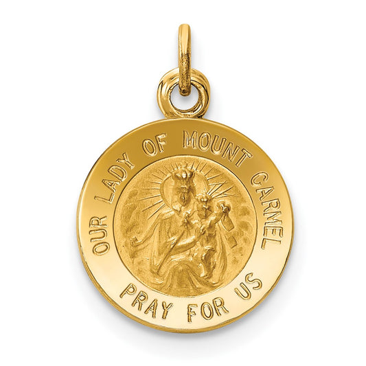 14k Yellow Gold Our Lady of Mt. Carmel Medal Engravable Charm Pendant Jewelry Gifts (Length 0.65" Width 0.47")