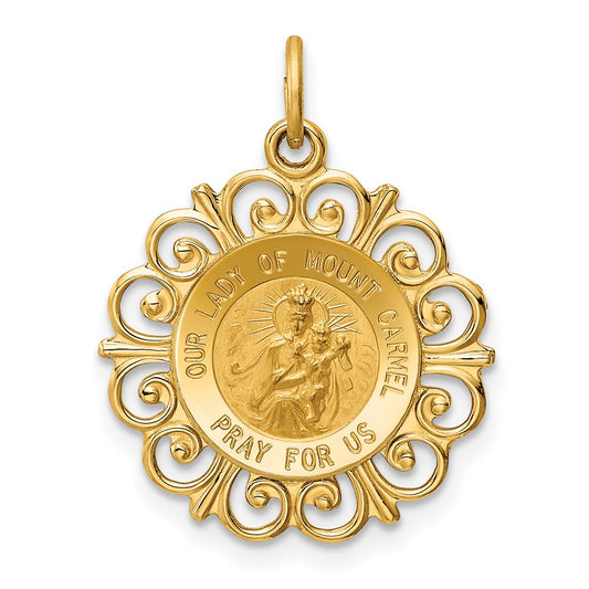 14k Yellow Gold Our Lady of Mt. Carmel Medal Engravable Charm Pendant Jewelry Gifts (Length 0.94" Width 0.74")