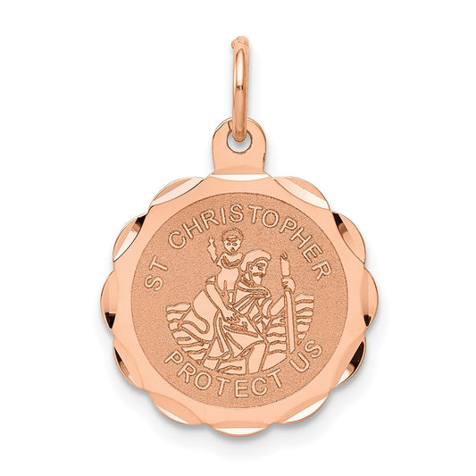 14K Rose Gold Saint Christopher Medal Engravable Charm Pendant Jewelry Gifts (Length 0.89" Width 0.62")