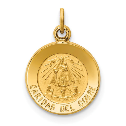 14k Yellow Gold Caridad Del Cobre Medal Engravable Charm Pendant Jewelry Gifts (Length 0.64" Width 0.45")