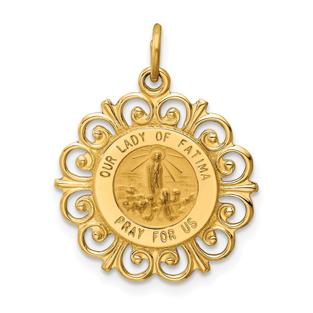14k Yellow Gold Our Lady of Fatima Medal Engravable Charm Pendant Jewelry Gifts (Length 0.92" Width 0.72")