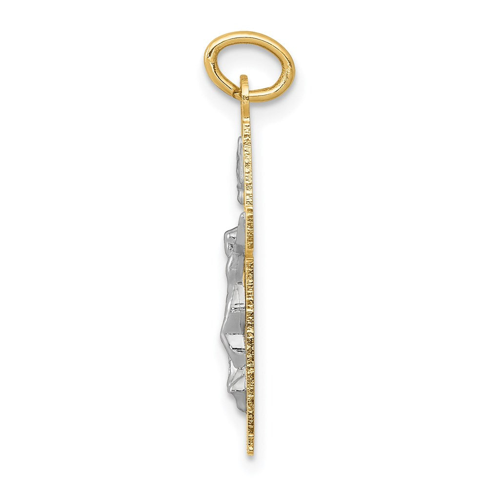 14k Two Tone Yellow and White Gold INRI CrucifixEngravable Charm Pendant Jewelry Gifts (Length 0.96" Width 0.49")