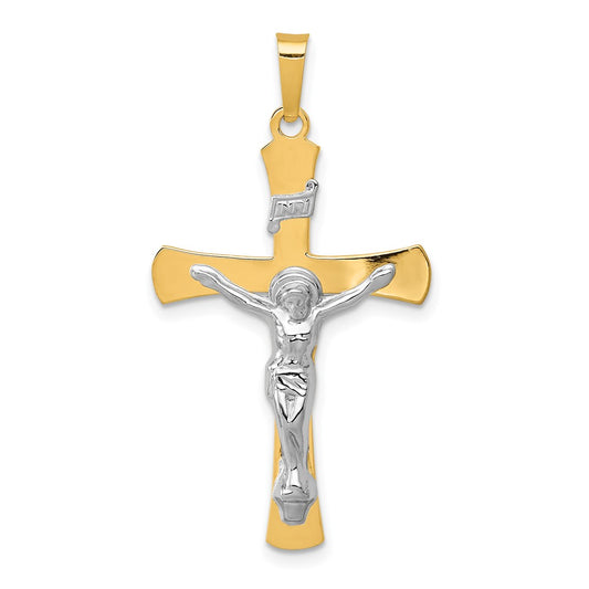 14k Two Tone Yellow and White Gold INRI CrucifixEngravable Charm Pendant Jewelry Gifts (Length 1.4" Width 0.78")